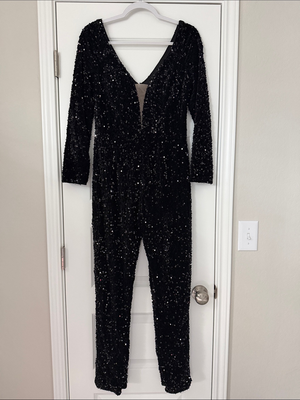 Alyce Paris Black Sequin V-Neck Jumpsuit